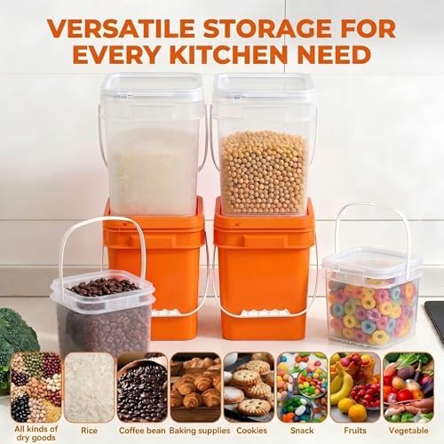 ASEVAT 4-Pack 2L/68 oz Square Food Storage Containers with Lids, Handles & Scoops, BPA-Free Pantry Organizer Bins for Flour, Rice, Cereal, Sugar & Pet Food, Clear Graduated Stackable Dry-Goods Storage - Image 5