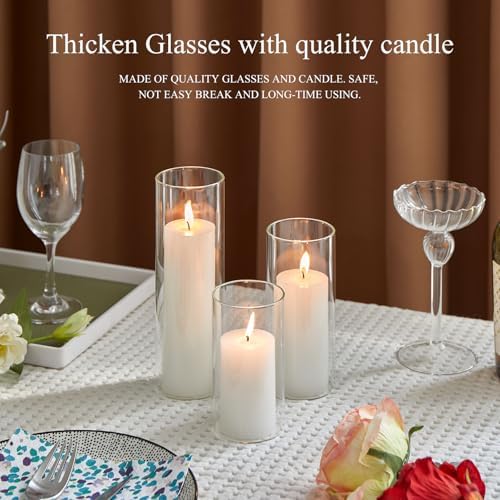 Set of 24 White Pillar Candles with Clear Glass Hurricane Holders- Elegant Cylinder Candle Vases for Weddings, Parties, Centerpieces, Home & Office Decor (White, 24 Set) - Image 6