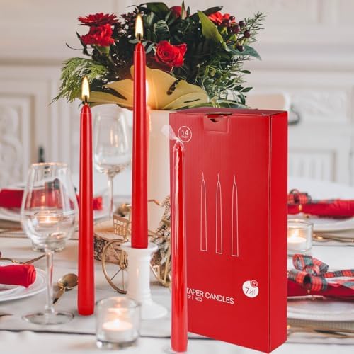 WPONSZU 14 Pack Tall Red Taper Candles 10 Inch Unscented Dripless Candlesticks for Christmas,Valentine's Day,Dinner,Party,Brithday,Wedding and Home Decoration - 8 Hour Burn Time. - Image 4