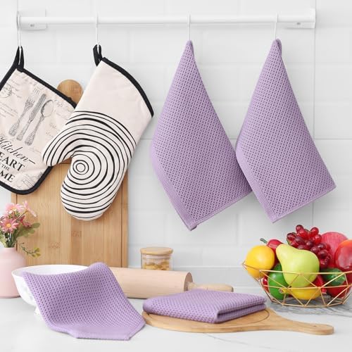 Homaxy 100% Cotton Waffle Weave Kitchen Dish Cloths 6-Pack, Lavender - Image 6