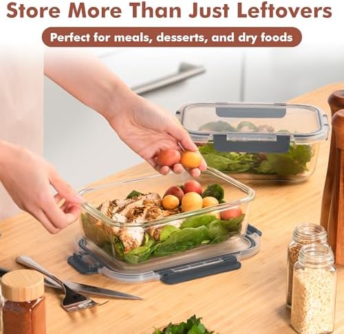Razab 2 Pcs 1860ml / 63 Oz Large Glass Food Storage Containers with Lids - Glass Meal Prep Containers with Locking Lids for Roasting, Storing Leftover, Lunch Container, BPA Free, Microwave & Oven Safe - Image 6