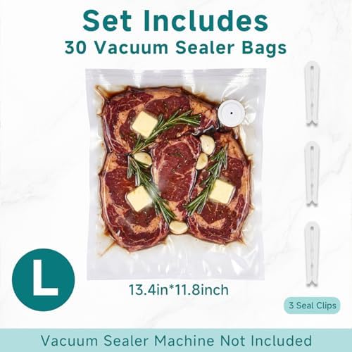 Mehomeli Reusable Vacuum Sealer Bags, 30 Large Bags, 11.8 x 13.4 in - Image 2