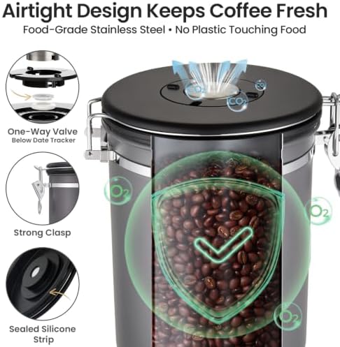 Veken Coffee Canister, 32.5OZ, 2lbs, Large Airtight Stainless Steel Jars - Image 4