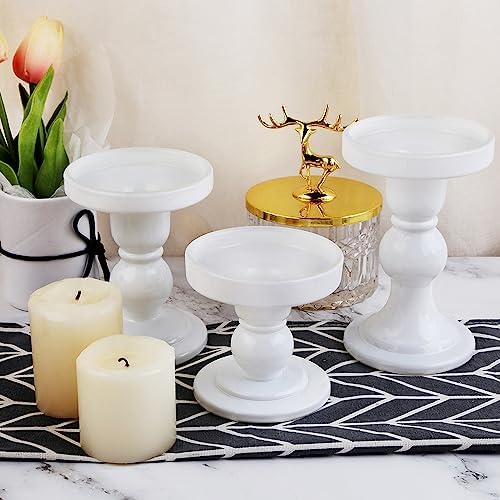 3-Piece Set of White Glass Candlestick, Crystal Candlestick Holder Holder and Conical Candle, Christmas Candle Holder Decoration, Family Living Room Wedding Candle Holder (white1set) - Image 7