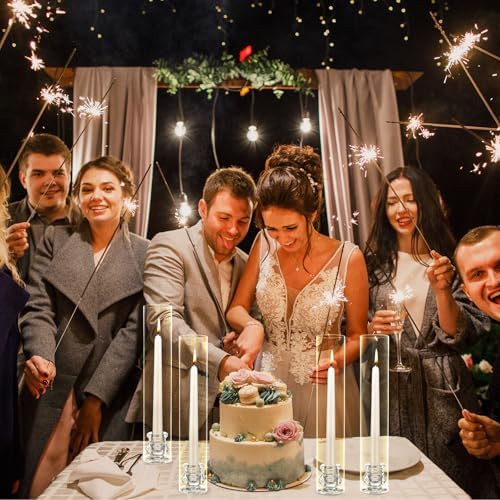 6 Set Glass Hurricane Candle Holders 11.8" Open Ended Glass Candleholder Tube Shape Bottomless and 2.1" Taper Clear Candlestick Holder Bulk for Table Centerpiece Wedding Party Home Decor (6, Clear) - Image 5