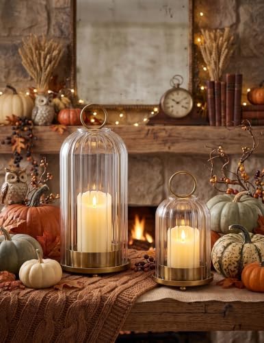 Ribbed Glass Candle Holder Set, Hurricane Candle Holders with LED Candles - Image 7