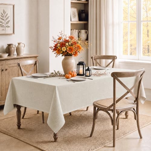 Veblandy Rectangle 4 Feet Tablecloth 60x84 inch Linen Textured Table Cloth Stain and Wrinkle Resistant Washable Polyester, Decorative Table Cover Waterproof for Dining, Buffet and Camping, Beige - Image 7