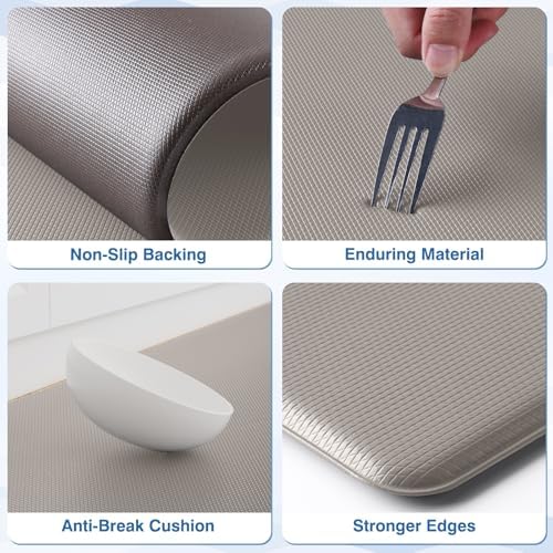 StepRite Kitchen Mats for Floor, 2-Piece Anti-Fatigue Kitchen Rugs, Khaki - Image 3
