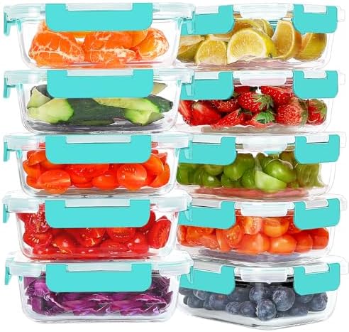 KOMUEE 10 Packs 22 oz Glass Meal Prep Containers, Green by KOMUEEUS