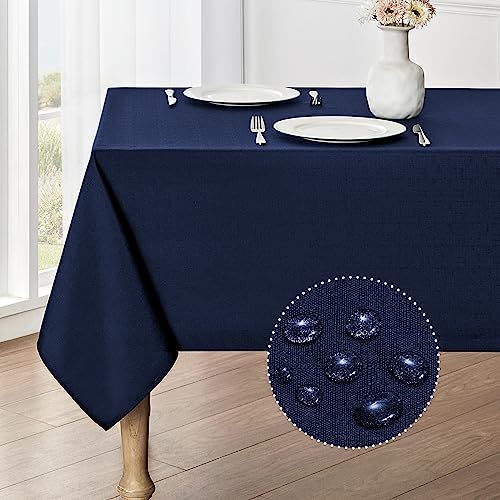 Veblandy Rectangle Tablecloth Waterproof 60x84 inch Linen Textured Table Cloth Stain and Wrinkle Resistant Washable, Decorative Fabric Table Cover for Dining, Party and Camping, Navy Blue by Veblandy