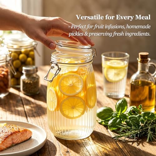 ComSaf Large Ribbed Glass Jars with Airtight Lids 51 oz 3 Pack Wide Mouth - Image 5