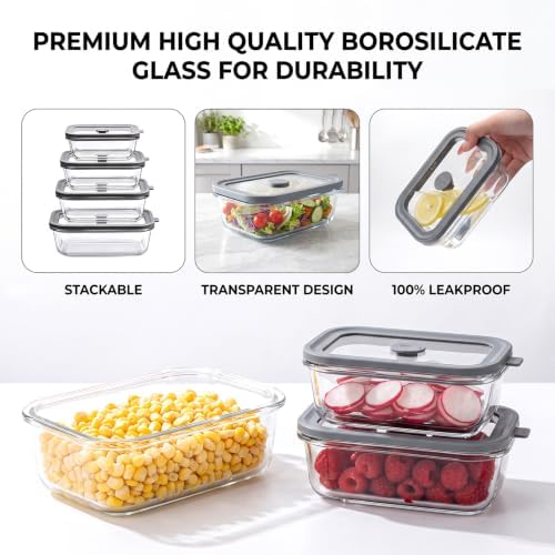 8 Pack Non-Toxic Glass Food Storage Containers with Glass Lids - Image 4