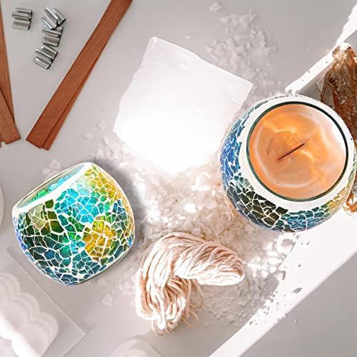 Rancco Glass Votive Candle Holder for Tealight, Romantic Mosaic Cracked Candle Holder, Candle Lamp Aromatherapy Candlescape Bowl for Valentine's Thanksgiving, Christmas Table Centerpiece, Party Decor - Image 4