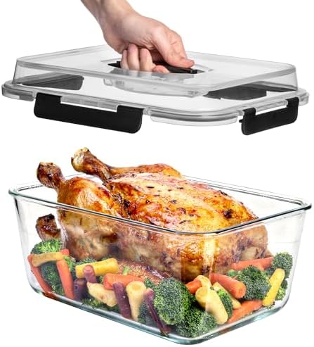 Razab 6500ml / 220 Oz / 28 Cups Extra Large Glass Food Storage Containers with Lids - Leakproof Glass Meal Prep Containers with Locking Lids for Roasting & Storing Leftover - Microwave & Oven Safe by RazabHomeGoods