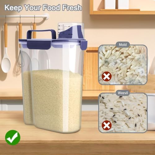 Komzon Rice Storage Containers, 20 lb Rice dispenser with Pouring Spout Large Bin for Flour, Pasta, Grain and Baking, Pet Dog Cat Bird Food Container Blue - Image 5