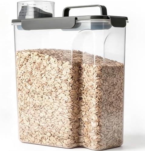 Komzon Rice Storage Containers, 20 LB Rice dispenser with Pouring Spout Large Bin for Flour, Pasta, Grain and Baking, Pet Dog Cat Bird Food Container Grey by Komzon