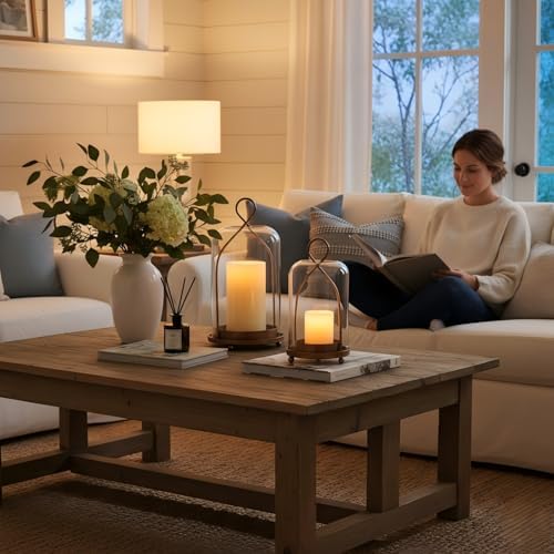Hurricane Glass Candle Holders, Modern Farmhouse Coffee Table Decorations, Candle Holders for Pillar Candles Set of 2, Decorative Candle Lanterns, Antique Large Candle Holder for Gifts - Image 3