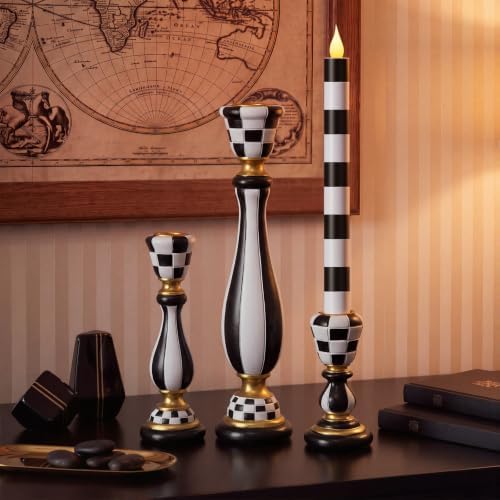 3 Pcs Black and White Checkerboard Taper Candle Holder,Classic by Acellegic