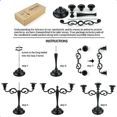 3-Arm Black Metal Candelabra Halloween Centerpiece Taper Holder - Image 5