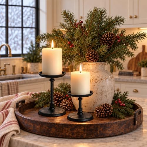 PERFNIQUE Cast Iron Pillar Candle Holders Set of 2, Black Candle Tray Stand - Image 6