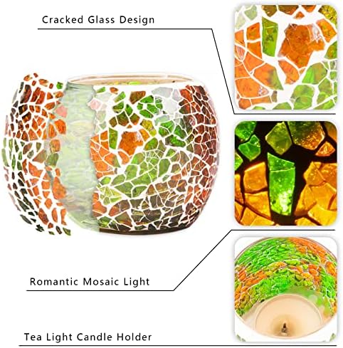 Rancco Glass Votive Candle Holder for Tealight, Romantic Mosaic Cracked Candle Holder, Candle Lamp Aromatherapy Candlescape Bowl for Valentine's Thanksgiving, Christmas Table Centerpiece, Party Decor - Image 5