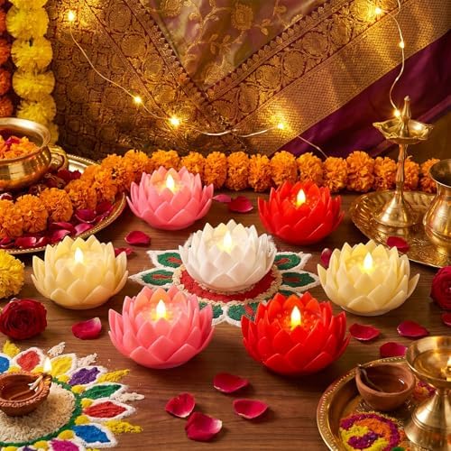 VIHOSE 6 Pcs Diwali Lotus Flower Lights, Battery LED Flameless Lights - Image 3