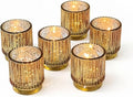 Kate Aspen Gold Votive Candle Holders-Vintage Ribbed Glass Candle Holder Set of 6-Mercury Glass Tealight Holders for Christmas Table Decor,Holiday Centerpieces,Fall Thanksgiving Tablescape (Pack of 6) by KateAspen