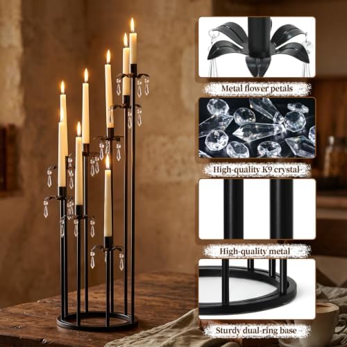 8 Arms Candelabra Candle Holder for Wedding Decorations, 33.8 inches Tall Metal Candlesticks Holder for Table Dinner Party Valentines Day Fireplace Decoration (4, Black Set) - Image 3