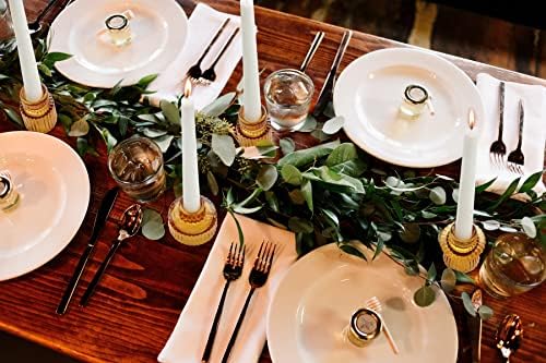 Vixdonos Taper Glass Candlestick Holders Tealight Candle Holders for Table Centerpieces, Wedding Decor and Dinner Party (6 Pcs, Amber) - Image 6