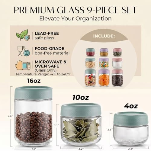 Airtight Glass Food Storage Containers with Screw Lids, Wide Mouth Overnight Oats Jars, Meal Prep Containers for Salad Dressing, Condiment, Spice, Baby Food Snacks (Mix-9Pack) - Image 2