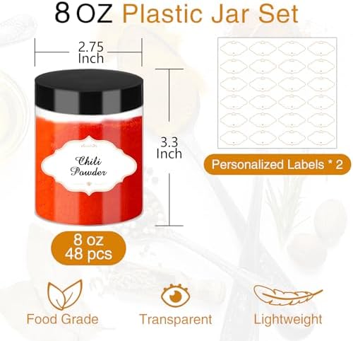 PeacePeo 8 OZ Plastic Jars with Lids, 48 Pcs Slime Storage Containers - Image 2