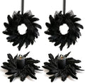 4 Pcs Black Crow Feather Halloween Mini Candle Ring Wreaths Gothic Black Feather Artificial Pillar Candle Holder Wreath for Spooky Dark Home Cabinet Table Porch Decoration by EYNDYN