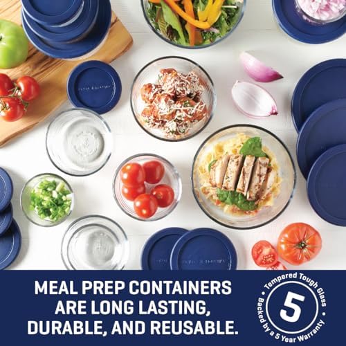 Anchor Hocking 26 Piece Glass Storage Containers with Lids (13 Glass Food Storage Containers & 13 Navy Blue SnugFit Lids) - Image 3