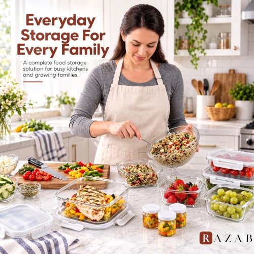 Razab 40 PC Set Leakproof Glass Food Storage Containers with BPA Free Lids - Image 5