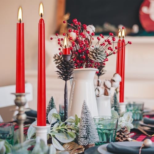YOROXRG 24 Pack Red Taper Candles, 7-8 Hours Burn Time, Unscented, Smokeless and Dripless, 0.75 x 10 Inch Dinner Candle Set for Christmas,Household, Wedding, Party and Home Décor Candlesticks - Image 2
