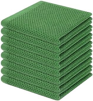 Homaxy 100% Cotton Waffle Weave Kitchen Dish Cloths 8-Pack, Grass Green by Homaxy