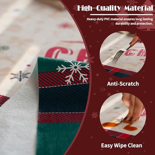 Christmas Rectangle Table Cloth,100% Waterproof Tablecloth,Christmas Decorations for Home, Vinyl Tablecloth Plastic Table Cover for Party，Picnic,Dining,Outdoor 54" x 54",Crimson Checked - Image 3