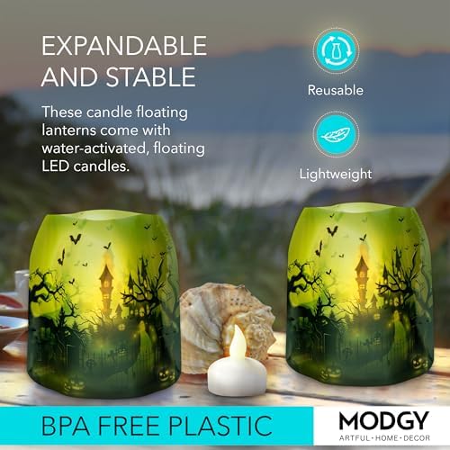 MODGY Luminary Lanterns Candle Holder Decorative Indoor Outdoor Decor, Lanterns for Wedding Centerpiece Decoration Outside Patio, with Flameless Floating LED Candles, Frankencastle Pack of 2 - Image 3