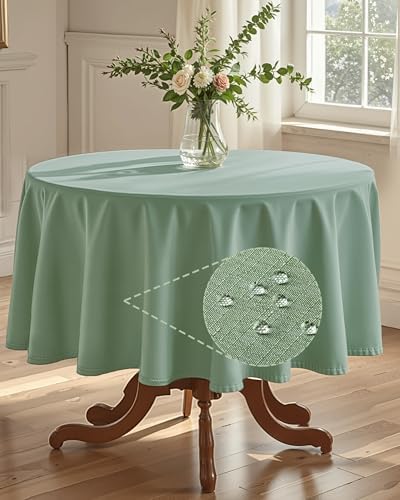 Pureegg Table Cloth for Round Tables - Elegant Linen Sage Green Tablecloth Resists Water, Stain, Wrinkle and Heat, Ideal for Dining, Party, Birthday and Wedding, 60 Inch by Pureegg