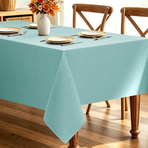 Decorelia Auqa Linen Textured Tablecloth Rectangular 52 x70 Inch by Decorelia
