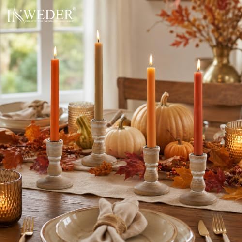 Wooden Taper Candle Holders: Rustic Farmhouse Decor, Set of 4 - Image 2
