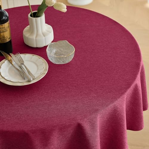 Decorelia Christmas Christmas Red Waterproof Round Table Cloth for Round,Decorative Farmhouse Tablecloths Table Cover for Holiday,Banquet,Dining& Kitchen (70 Inch,Round (4-6 Seats,Burgundy) - Image 2