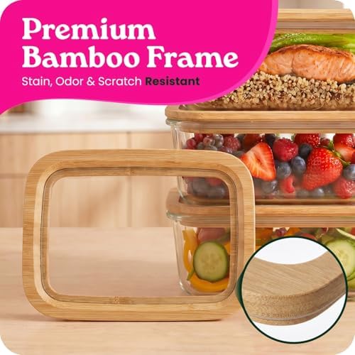 4-Pack Glass Food Storage Containers with Clear-Top Bamboo Lids – Plastic Free 46.7 Oz Glass Meal Prep Containers for Lunch, Eco Friendly Airtight Food Storage, Microwave & Oven Safe (46.7 Fl Oz) - Image 2