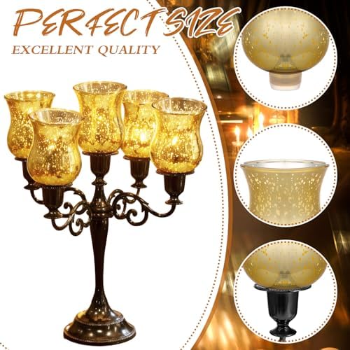 VIHOSE Bulk Set of 6 Gold 3.5" Peg Votive Holders with Rubber Gasket Glass Wholesale Candelabra Hurricane Glass Shades Votive Candleholder Cups for Stylish Home Decor - Image 3