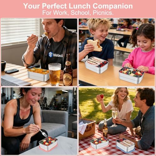 Caperci 25oz Stainless Steel Food Containers, 3-Pack Bento Lunch Box with Silicone Lids, Leak-Proof Reusable Meal Prep Container for Sandwiches & Snacks, BPA-Free (720ML) - Image 7