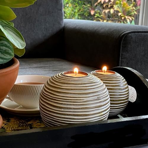 Tuva Brown Orb Tea Light Candle Holders, Gift Boxed Set of 2 - Image 5