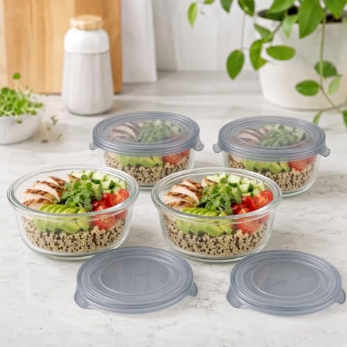 Glass Food Storage Containers with Lids — 8 Piece — 4 Containers + 4 Lids, 13.55 oz Each Glass, BPA-Free Leakproof Stackable Lids, Microwave, Oven & Dishwasher Safe — Ideal for Meal Prep, - Smoke Lid - Image 7