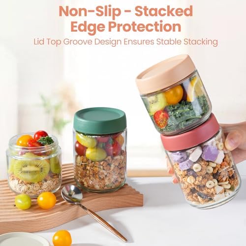 12Pack Overnight Oats Containers with Lids, 16oz, 8oz & 4oz Glass Jars with Airtight Lids, Wide mouth Mason Salad jars, Glass Food Storage Containers for Yogurt Chia Pudding Snacks Cereal & Spices - Image 4