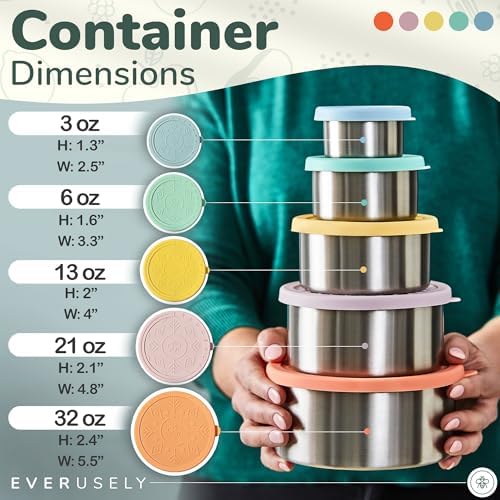 Microwavable Stainless Steel Food Containers, Lunch Boxes, Set of 5, Bright - Image 2