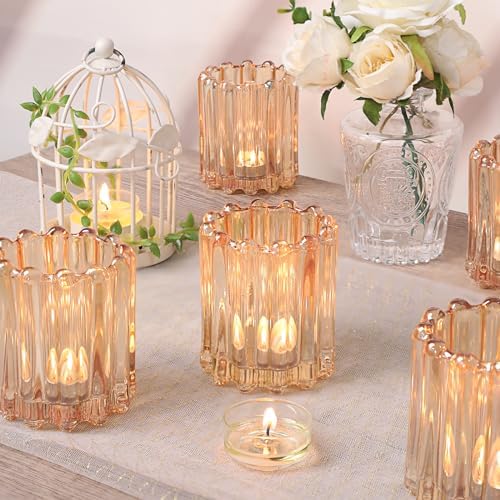 12PCS Glass Gold Votive Candle Holder, Ribbed Tea Light Candle Holders - Image 6